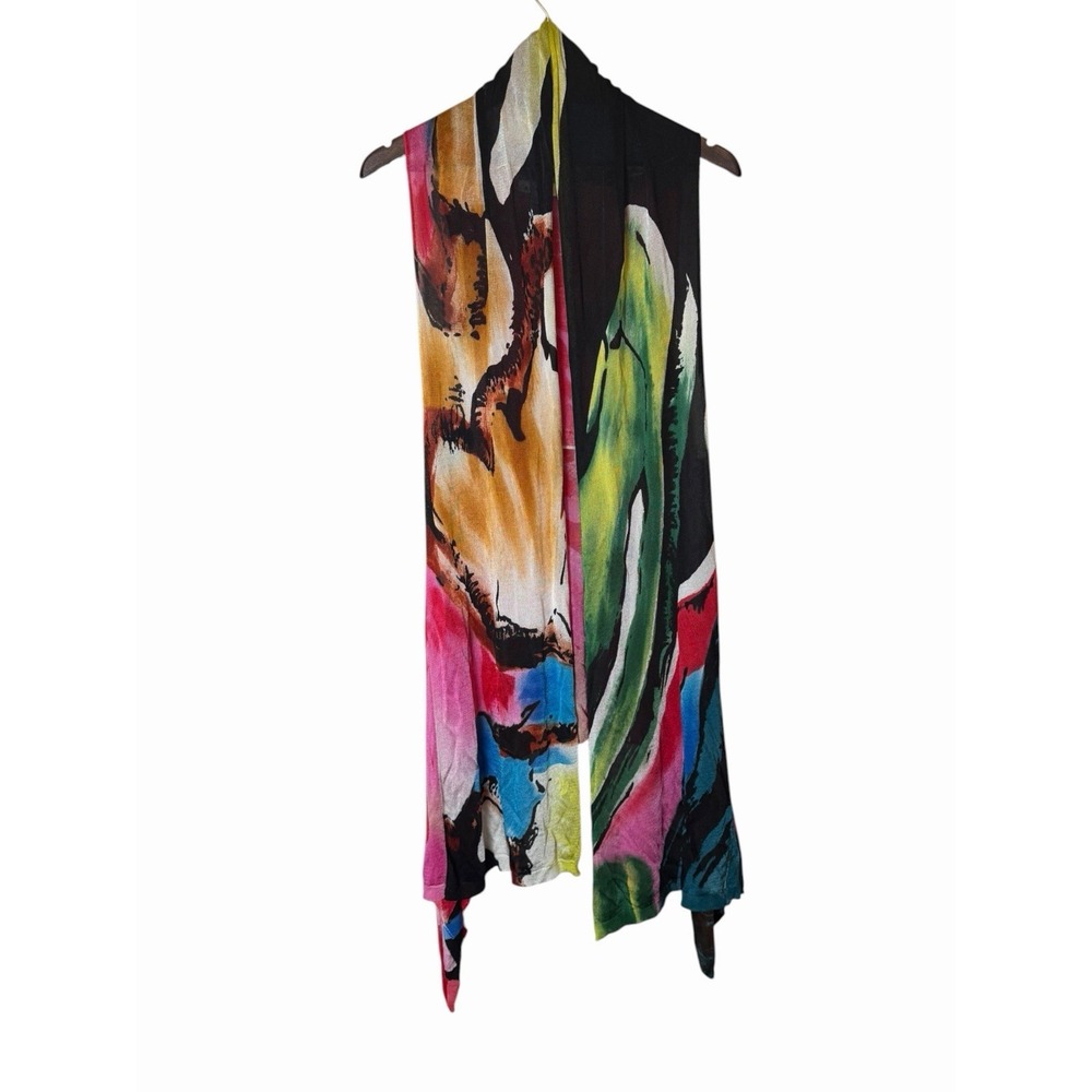 Adore Women Open Front Long Line Cardigan Duster Artsy Dopamine Vest Size Large